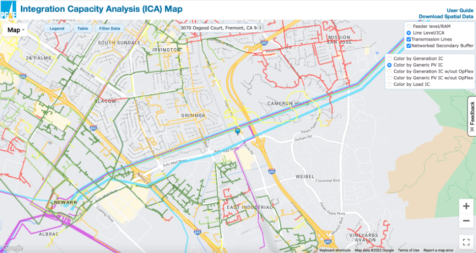 Sample of a hosting capacity analysis map